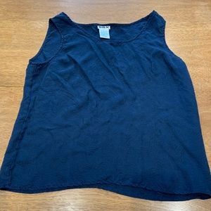 Silx by August Silk navy blue 100% silk jacquard sleeveless scoop neck blouse